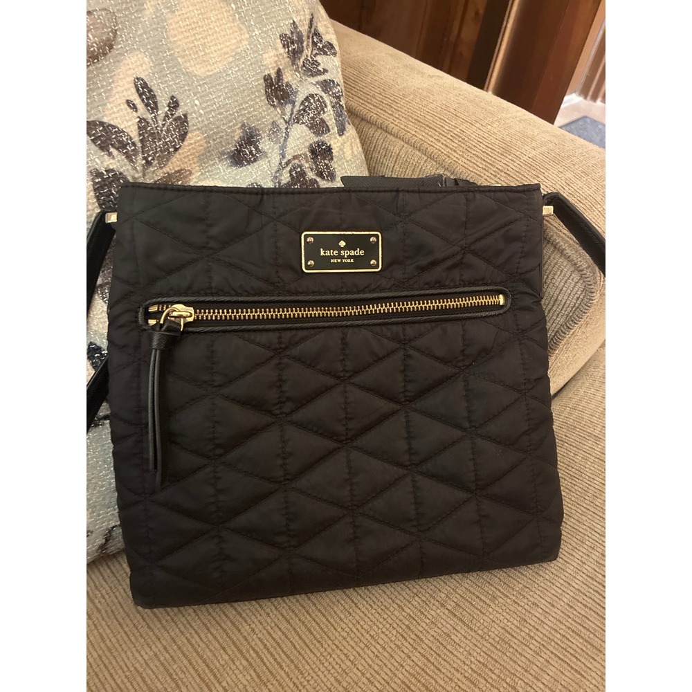 Kate Spade New York Black Quilted Nylon Crossbody Bag‎ Gold Hardware Adjustable